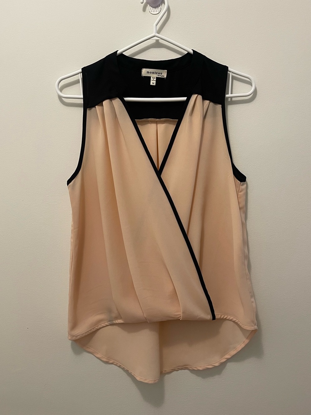Monteau Blush Pink Sleeveless Wrap Cami with Black Trim